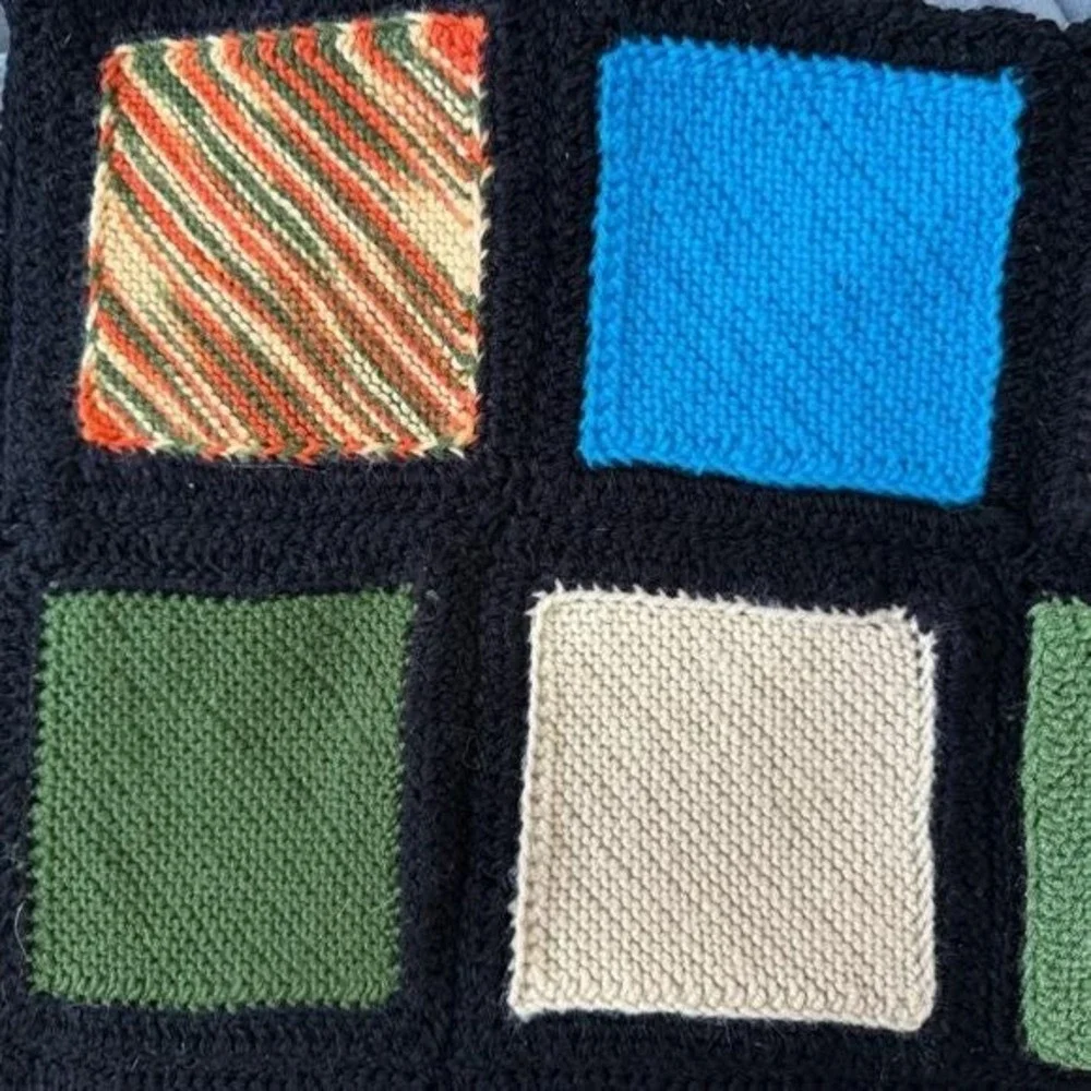 Handmade Throw Crochet Colorblock Funky Black 70s Colors Boho 40